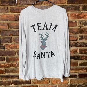 Joe Boxer Gray Team Santa Christmas Holiday Long Sleeve T-Shirt Size Medium
